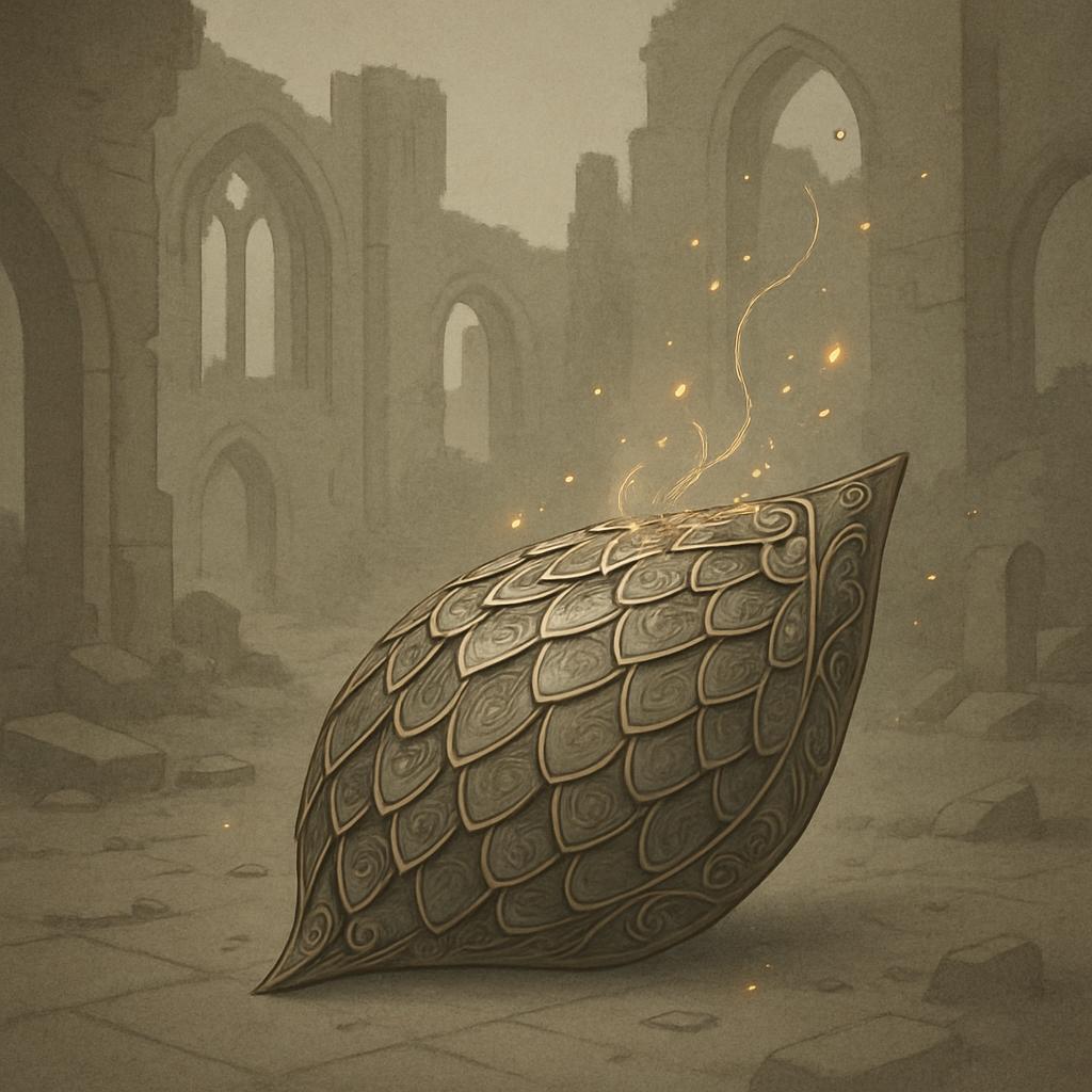 -A fantasy, possibly ancient space, as evidenced by unquestionably manmade broken structures, being transformed with energ...